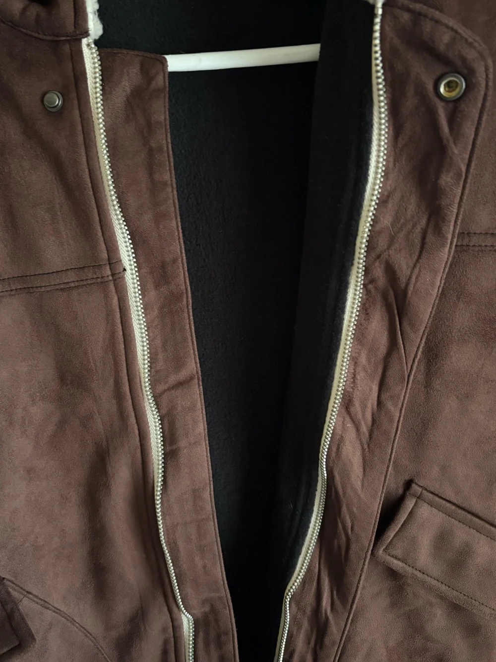 Men's Brown Sherpa Collar Jacket - faux suede